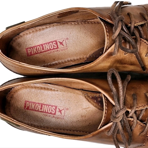 PIKOLINOS Lace-Up Oxford Heels Sz 39/8.5 Soft Tan Leather Pumps Made in Spain - Picture 7 of 15